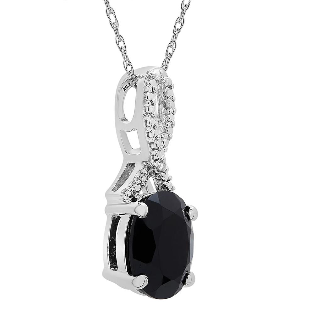 Oval Black Onyx Pendant and Earrings Set with Diamond Accents in Sterling Silver – Image 4 of 5