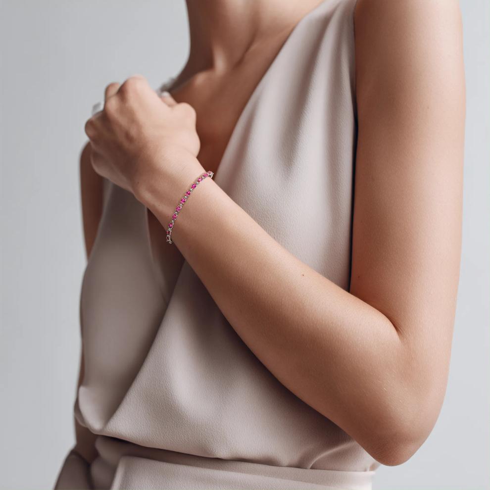 Lab Created Ruby &amp; Diamond Bracelet in Sterling Silver – Image 2 of 2