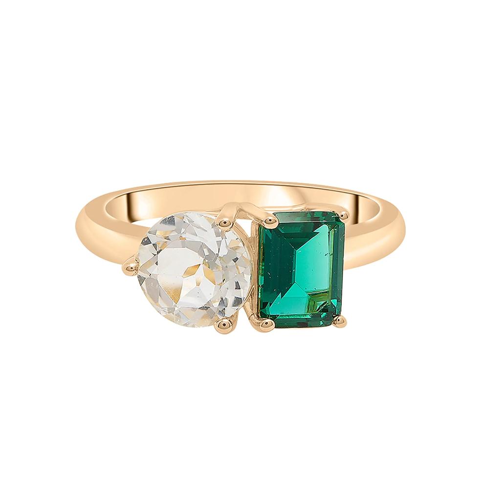 Lab-Created Emerald and Lab-Created White Sapphire Toi et Moi Two-Stone Ring in Vermeil – Image 1 of 7