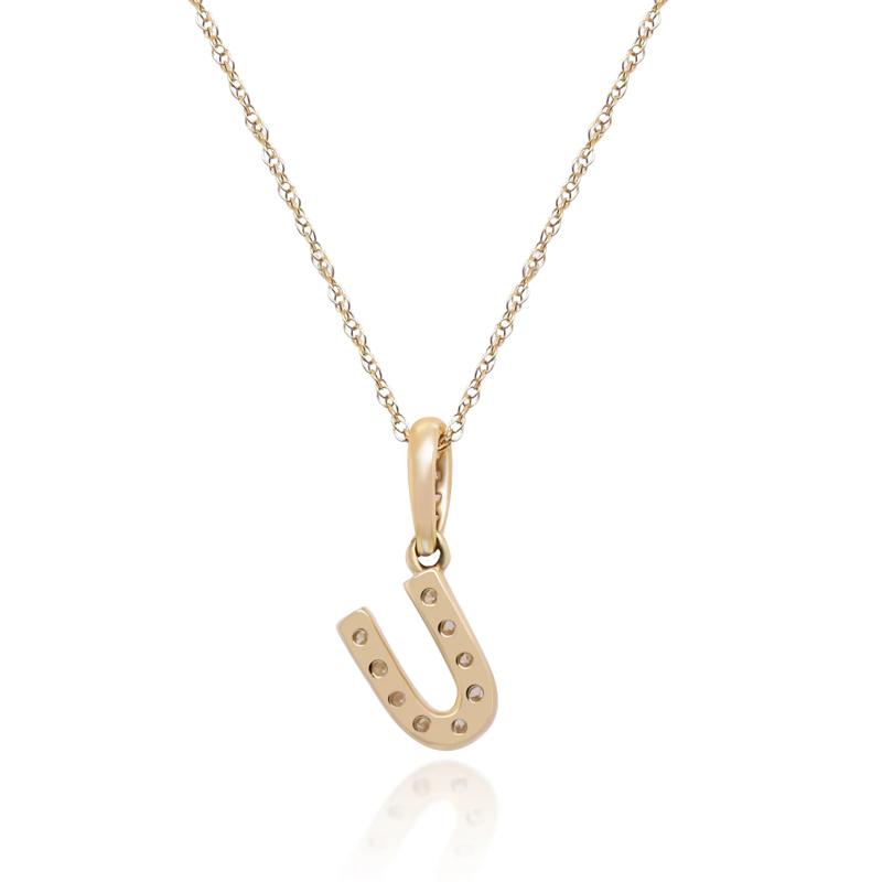 Diamond U Initial Pendant in 10K Yellow Gold &#40;1/10 ct. tw.&#41;  – Image 3 of 3