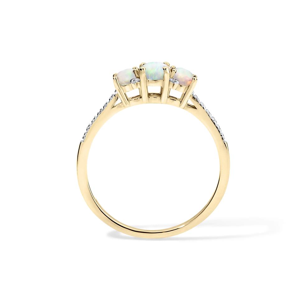 Opal &amp; Diamond Accent Oval Three-Stone Ring in 10K Yellow Gold – Image 2 of 4
