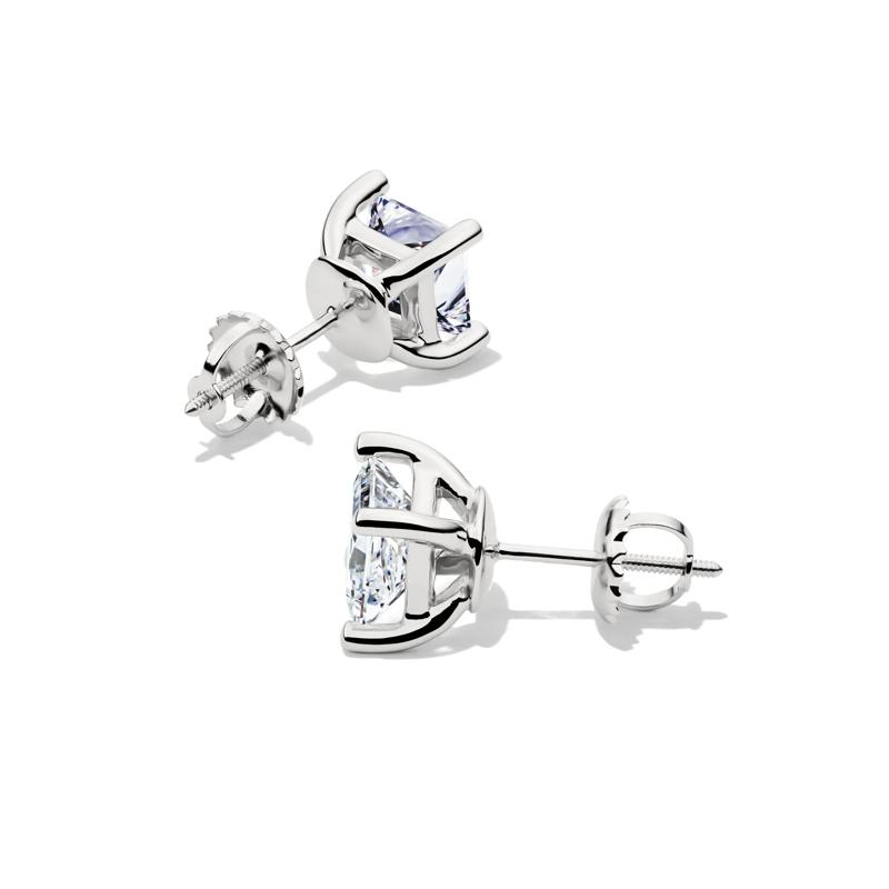 Lab Grown Diamond Stud Earrings with Princess-Cut Solitaires – Image 2 of 3