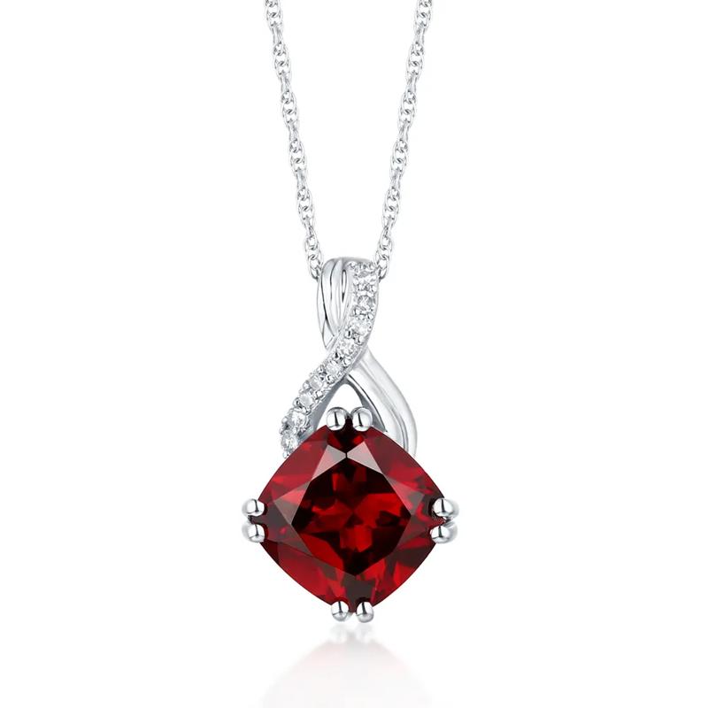 Garnet &amp; Diamond Pendant in 10K White Gold – Image 1 of 1