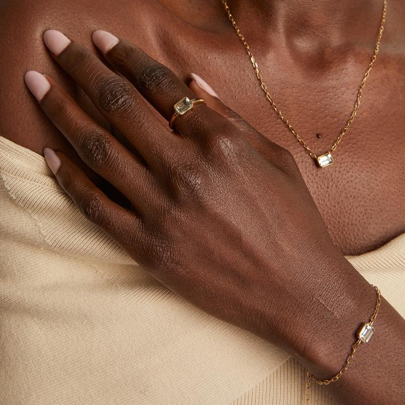 Green Amethyst Emerald-Cut Cocktail Ring in Vermeil – Image 6 of 8