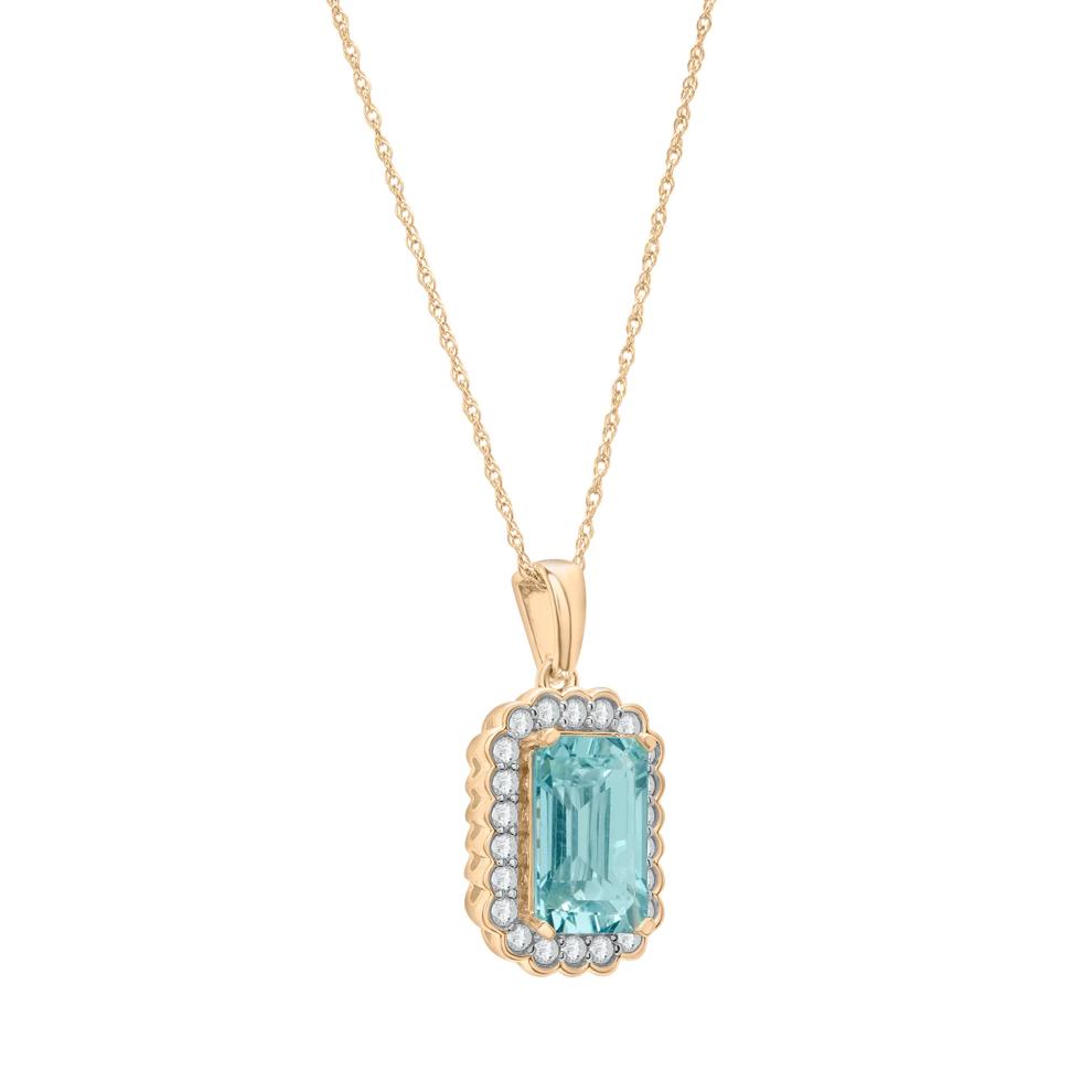 Aquamarine &amp; Diamond Scalloped Halo Pendant in 10K Yellow Gold (1/4 ct. tw.) – Image 2 of 4