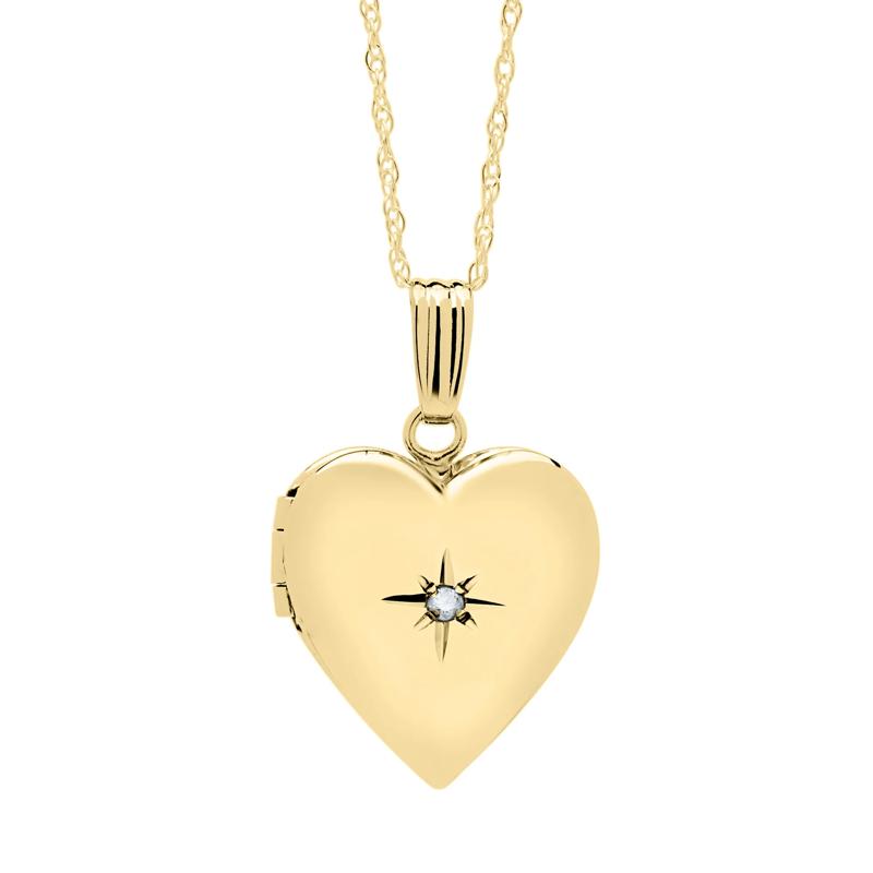 Diamond Accent Heart Locket in 14K Yellow Gold – Image 1 of 4