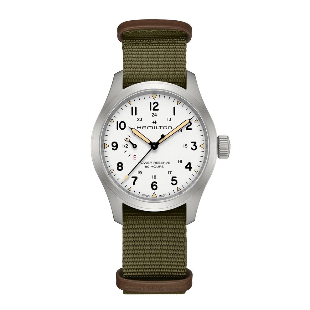 Khaki Field Mechanical Power Reserve Watch with Green Textile Strap – Image 1 of 4