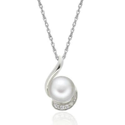Freshwater Pearl & Lab Created White Sapphire Pendant in Sterling Silver