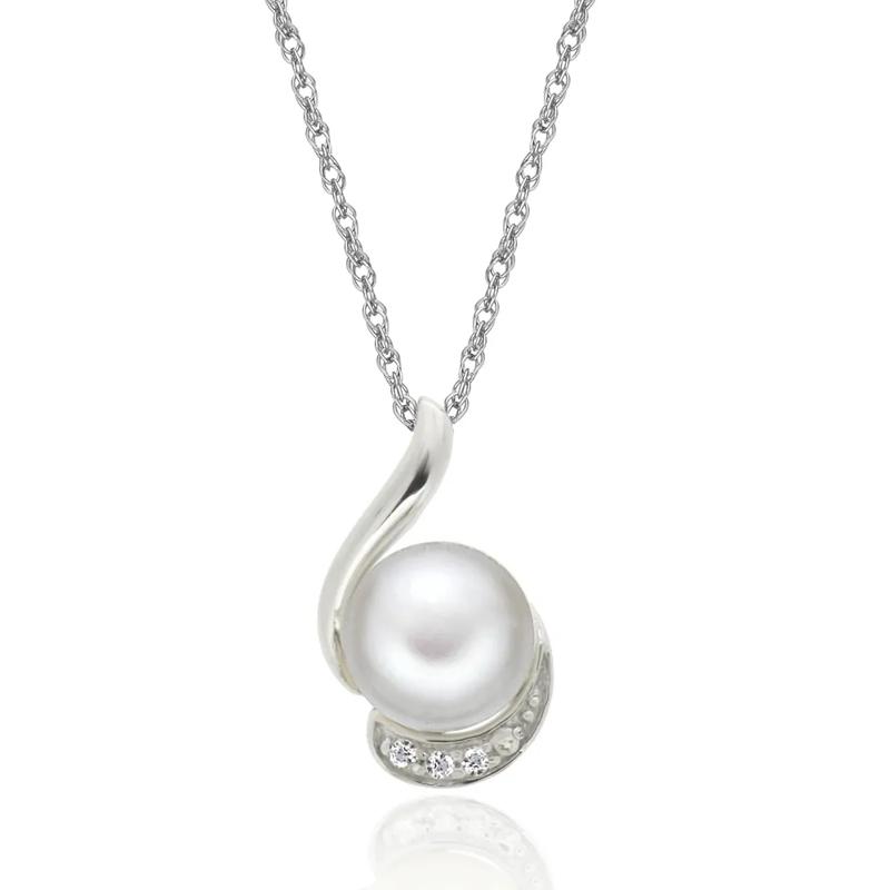 Freshwater Pearl &amp; Lab Created White Sapphire Pendant in Sterling Silver – Image 1 of 1