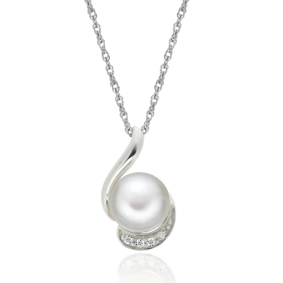 Freshwater Pearl &amp; Lab Created White Sapphire Pendant in Sterling Silver – Image 1 of 1