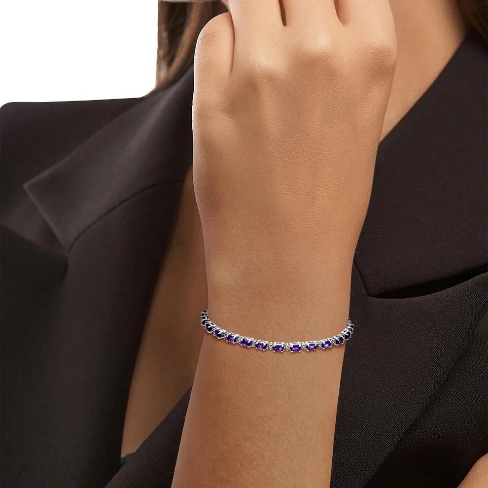 Amethyst &amp; Diamond Bracelet in Sterling Silver – Image 2 of 2