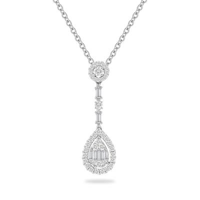 Diamond Pear-Shaped Baguette & Round Cluster Pendant Necklace in 10K White Gold (1/2 ct. tw.)