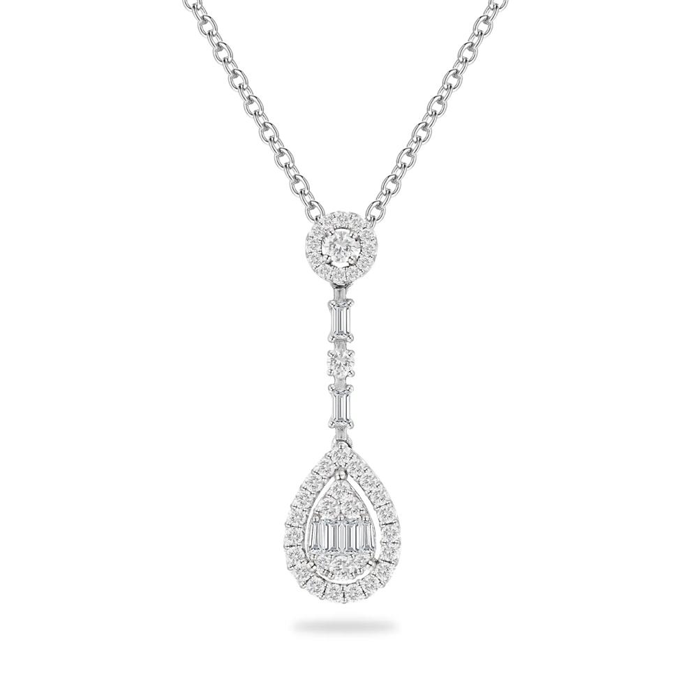 Diamond Pear-Shaped Baguette &amp; Round Cluster Pendant Necklace in 10K White Gold (1/2 ct. tw.) – Image 1 of 4