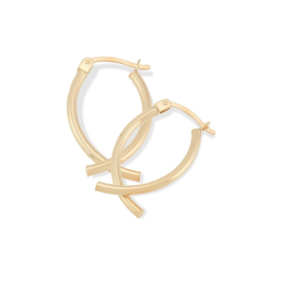 Diamond-Cut Wishbone Hoop Earrings in 10K Yellow Gold, 25x13MM – Image 2 of 3