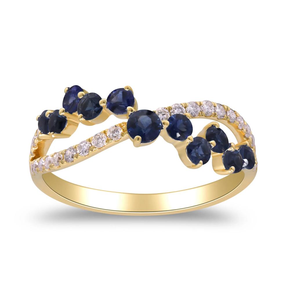Blue Sapphire &amp; Round Diamond Scatter Crossover Ring in 10K Yellow Gold (1/4 ct. tw.) – Image 5 of 5
