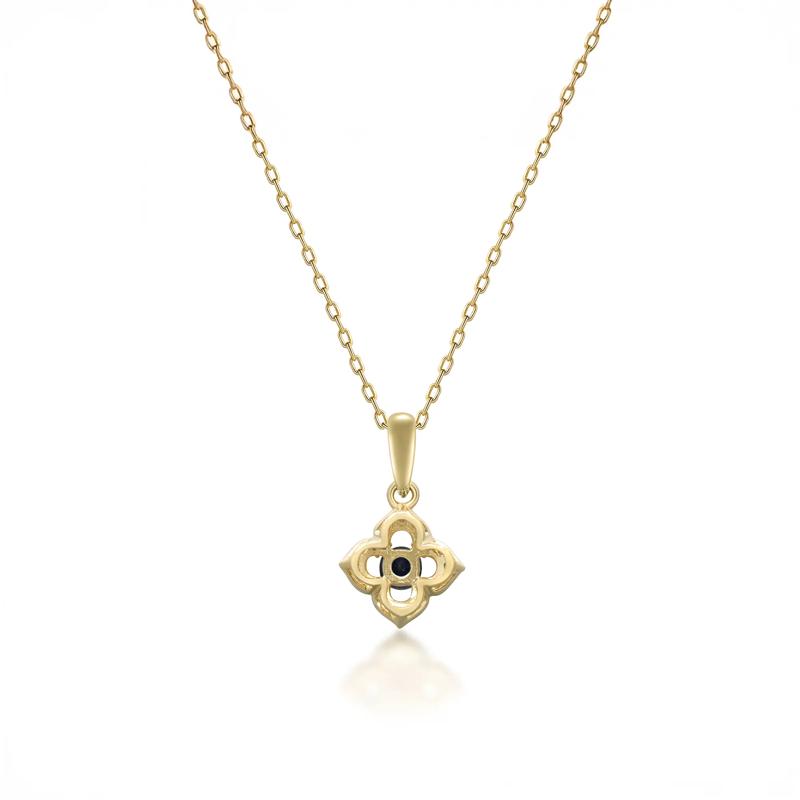 Blue Sapphire &amp; Diamond Clover Pendant Necklace in 10K Yellow Gold &#40;1/10 ct. tw.&#41; – Image 3 of 3