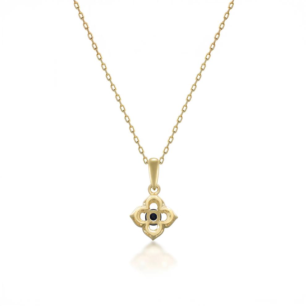 Blue Sapphire &amp; Diamond Clover Pendant Necklace in 10K Yellow Gold (1/10 ct. tw.) – Image 3 of 3