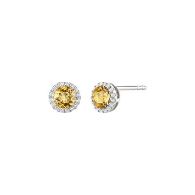 Diamond & Birthstone Stud Earrings in 14K White Gold