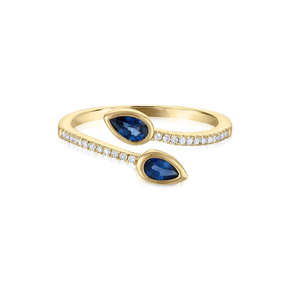 Diamond and Blue Sapphire Wrap Ring in 10K Yellow Gold (1/10 ct. tw.) – Image 1 of 3