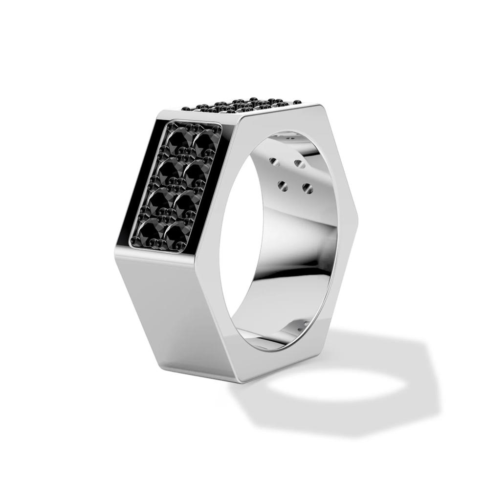 Men's Black Lab Grown Diamond Hex Nut Wide Band in Sterling Silver (1 5/8 ct. tw.) – Image 3 of 4