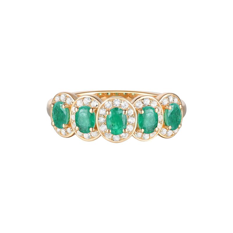 Emerald and Diamond Oval Band in 14K Yellow Gold &#40;1/4 ct. tw.&#41; – Image 1 of 3