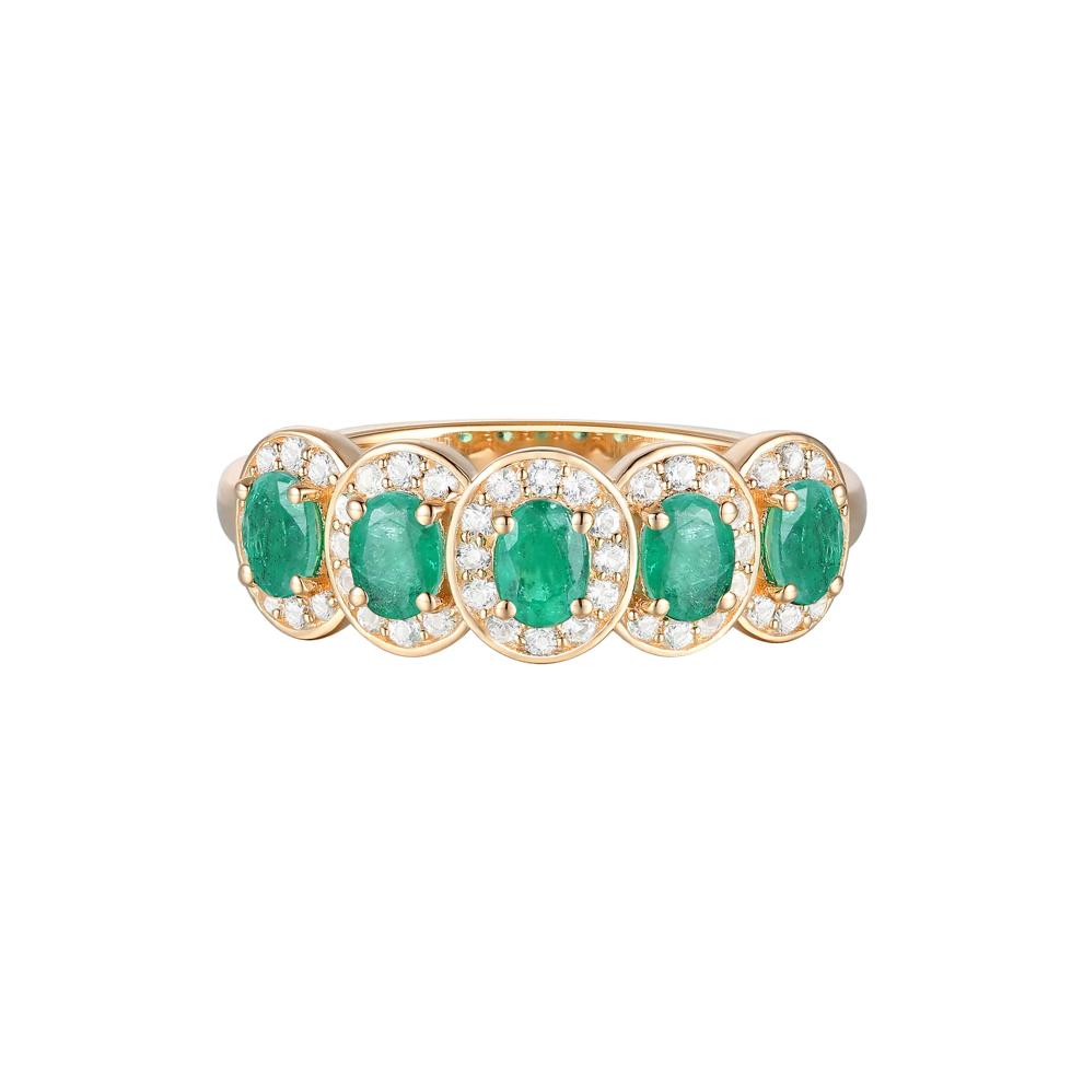 Emerald and Diamond Oval Band in 14K Yellow Gold (1/4 ct. tw.) – Image 1 of 3