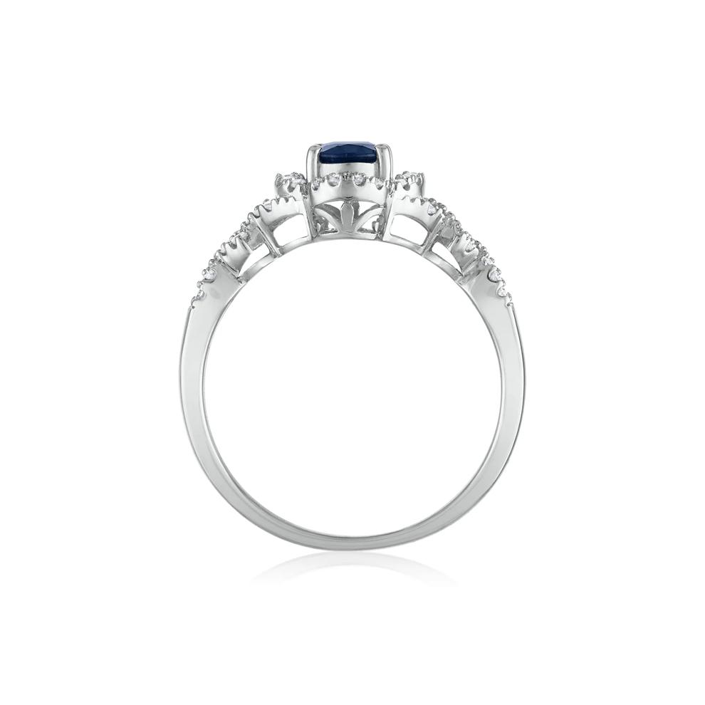 Oval-Shaped Blue Sapphire and Diamond Ring in 14K White Gold (1/5 ct. tw.) – Image 2 of 3