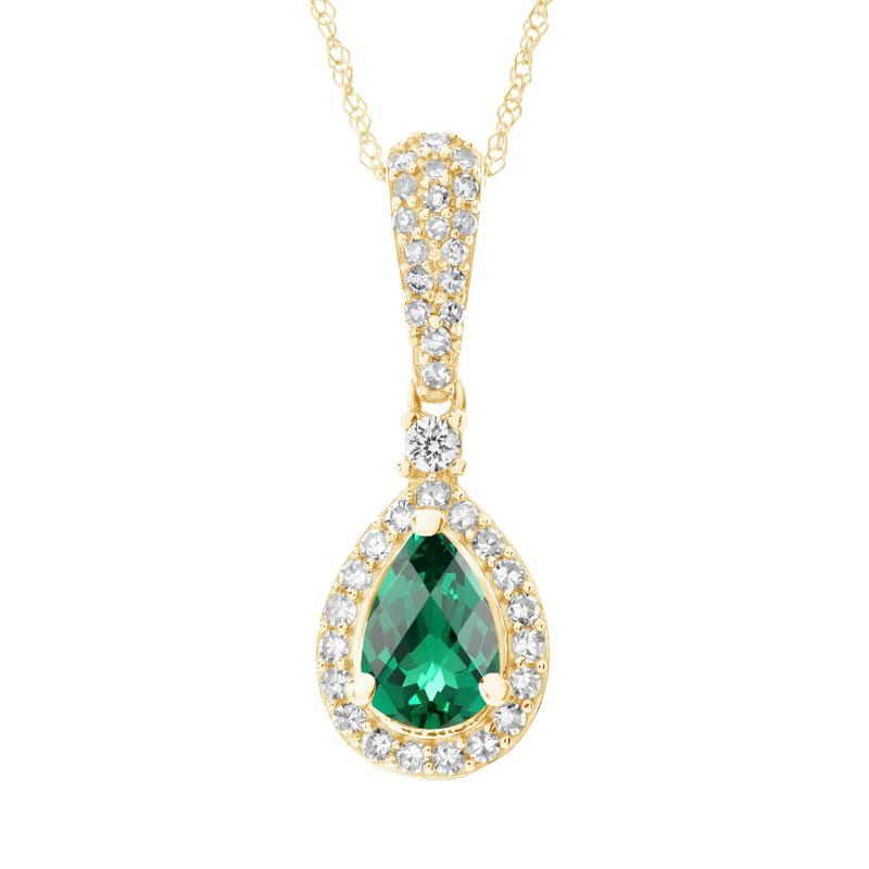Emerald and Diamond Pendant in 10K Yellow Gold &#40;1/5 ct. tw.&#41; – Image 1 of 3