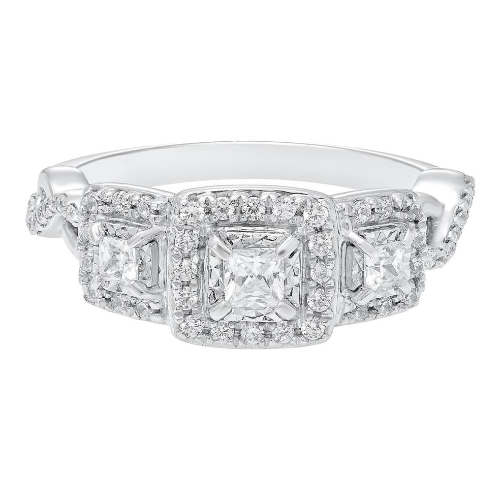 Princess-Cut Diamond Three-Stone Ring in 10K White Gold (1/2 ct. tw.) – Image 1 of 3