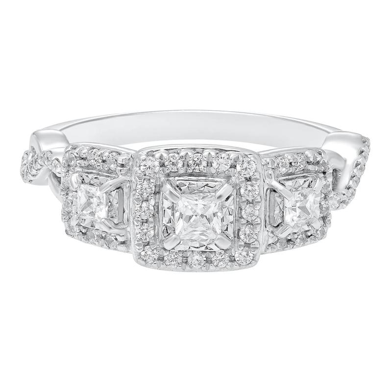 Princess-Cut Diamond Three-Stone Ring in 10K White Gold &#40;1/2 ct. tw.&#41; – Image 1 of 3