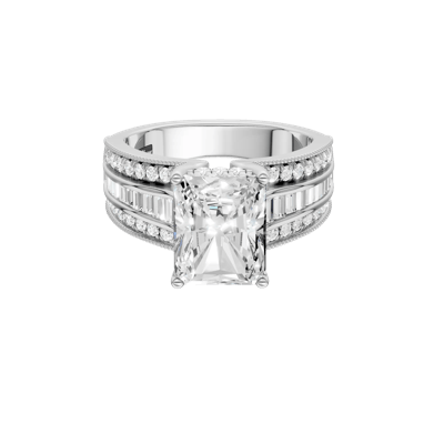Lab Grown Diamond Radiant-Cut Center Engagement Ring in 14K White Gold (3 3/4 ct. tw.)