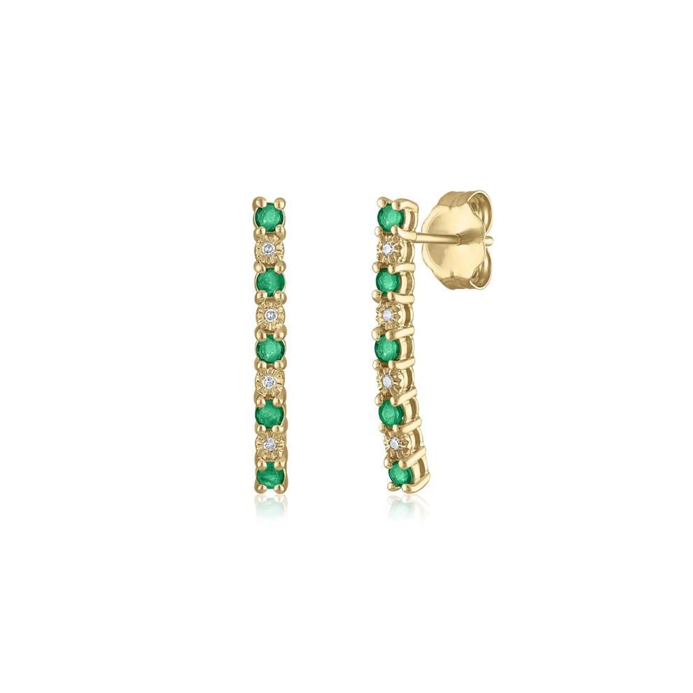 Emerald and Diamond Accent Earrings in 14K Yellow Gold – Image 1 of 1