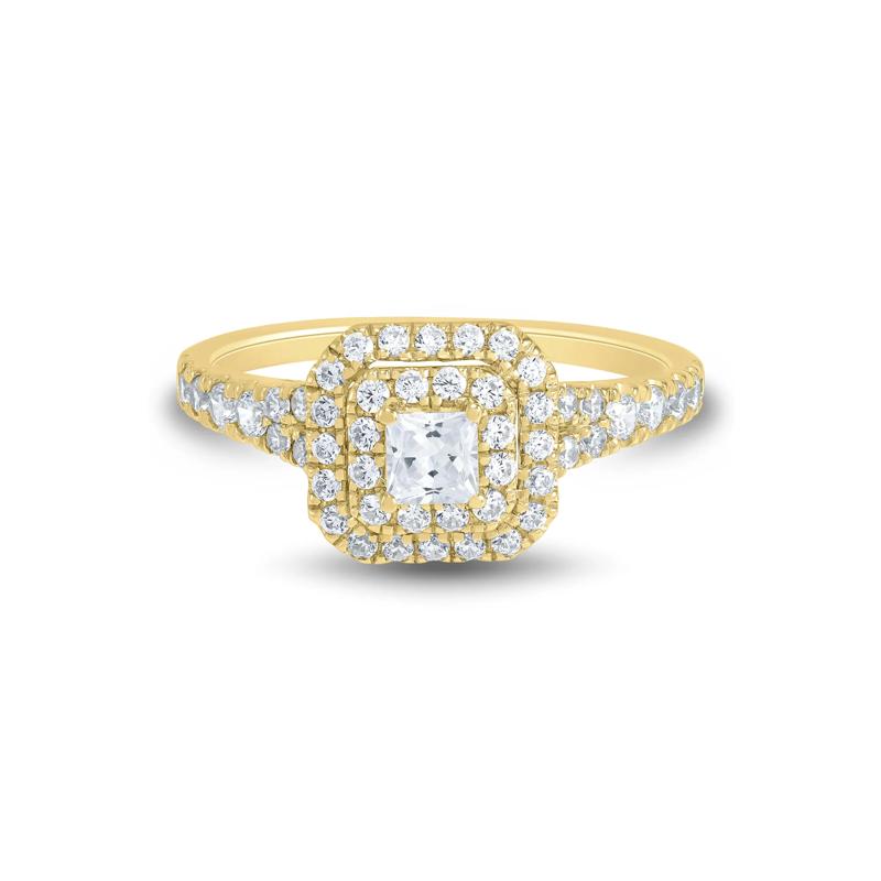Princess-Cut Double Halo Engagement Ring in 14K Yellow Gold &#40;3/4 ct. tw.&#41; – Image 1 of 3