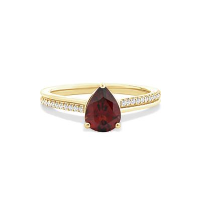 Pear-Shaped Garnet & Diamond Ring in 10K Yellow Gold (1/10 ct. tw.)
