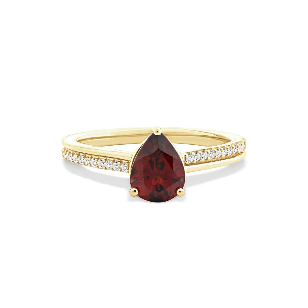 Pear-Shaped Garnet &amp; Diamond Ring in 10K Yellow Gold (1/10 ct. tw.) – Image 1 of 4
