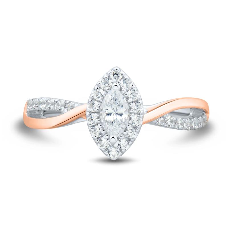 Marquise-Shaped Diamond Ring in 14K White &amp; Rose Gold &#40;1/2 ct. tw.&#41; – Image 1 of 3