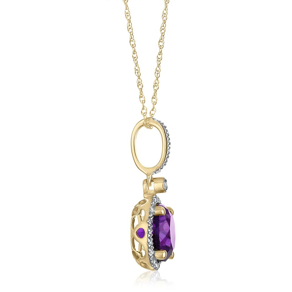 Amethyst and Diamond Halo Pendant in 10K Yellow Gold (1/10 ct. tw.) – Image 2 of 3