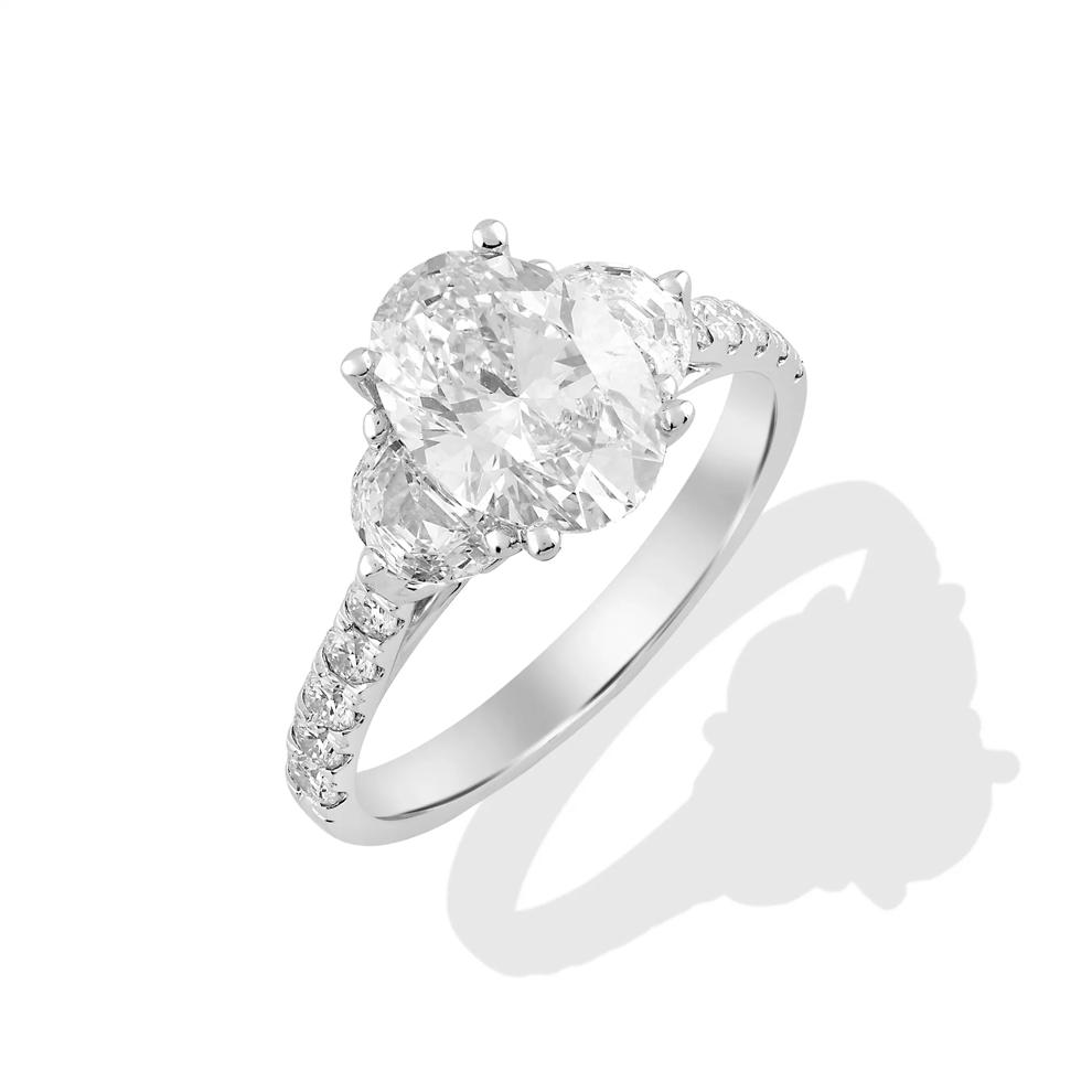 Lab Grown Diamond Oval Center Three-Stone Engagement Ring in 14K White Gold (3 ct. tw.) – Image 4 of 4