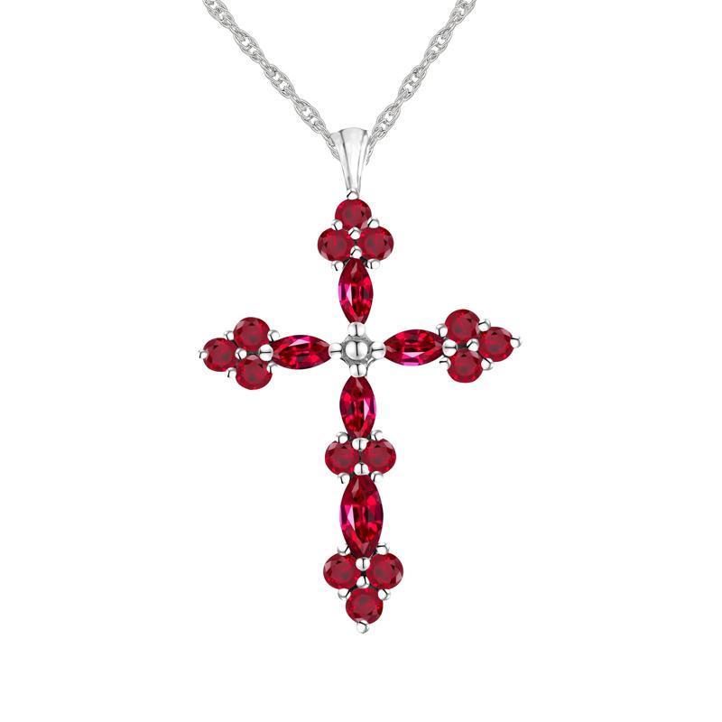 Lab-Created Ruby Cross Pendant in Sterling Silver – Image 1 of 3