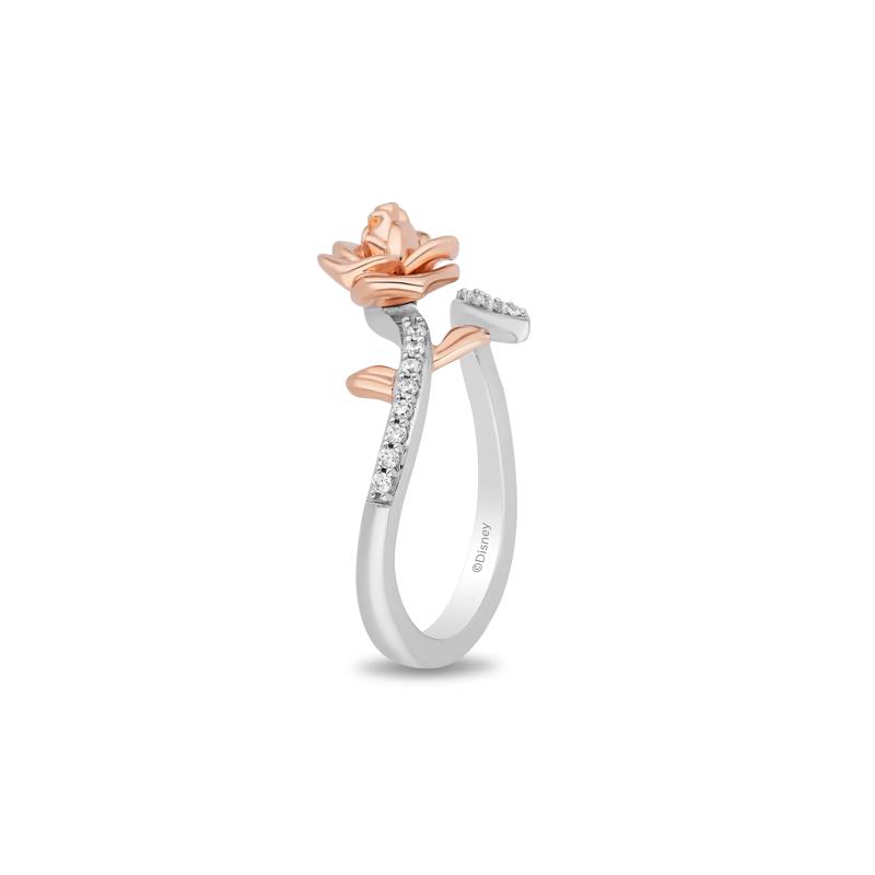 Belle Diamond Rose Bypass Ring in Sterling Silver and 10K Rose Gold &#40;1/6 ct. tw.&#41; – Image 3 of 4