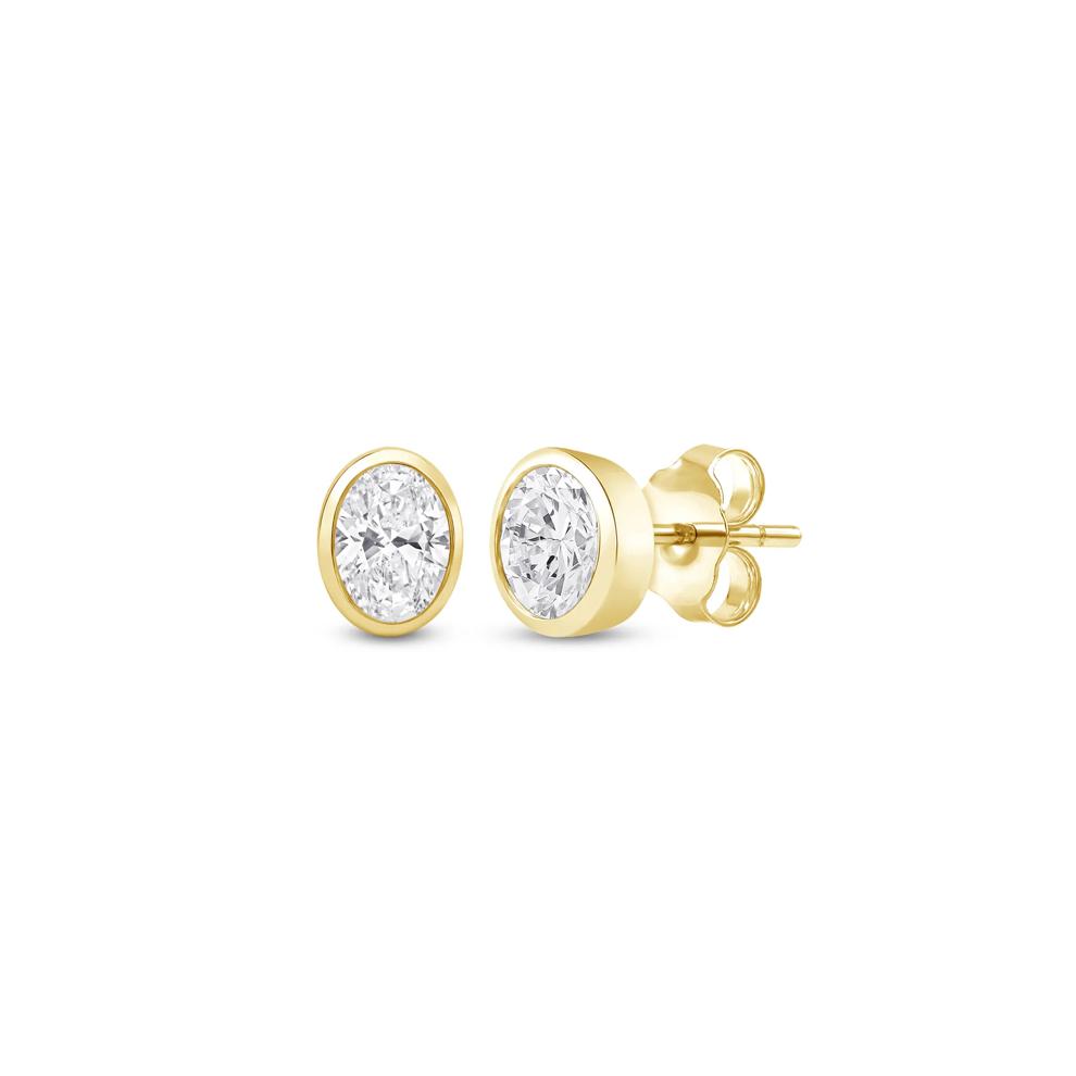 Lab Grown Diamond Oval-Shaped Bezel-Set Solitaire Stud Earrings in 14K Yellow Gold (1/4 ct. tw.) – Image 1 of 3