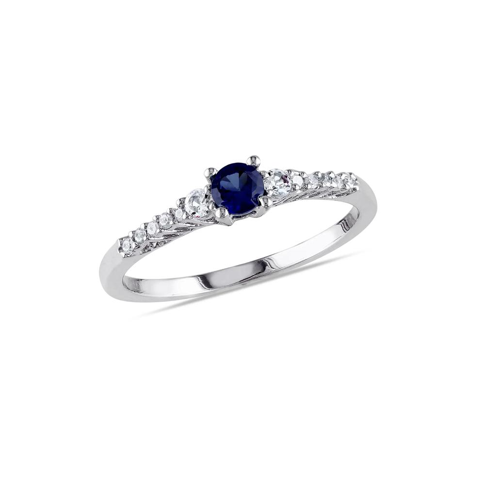 Lab Created Blue &amp; White Sapphire &amp; Diamond Ring in Sterling Silver – Image 1 of 3