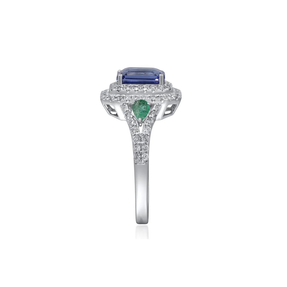 Tanzanite &amp; Emerald Double Halo Ring in 14K White Gold (1/2 ct. tw.) – Image 3 of 5