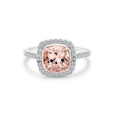 Morganite & Diamond Halo Ring in 10K White & Rose Gold (1/3 ct. tw.)