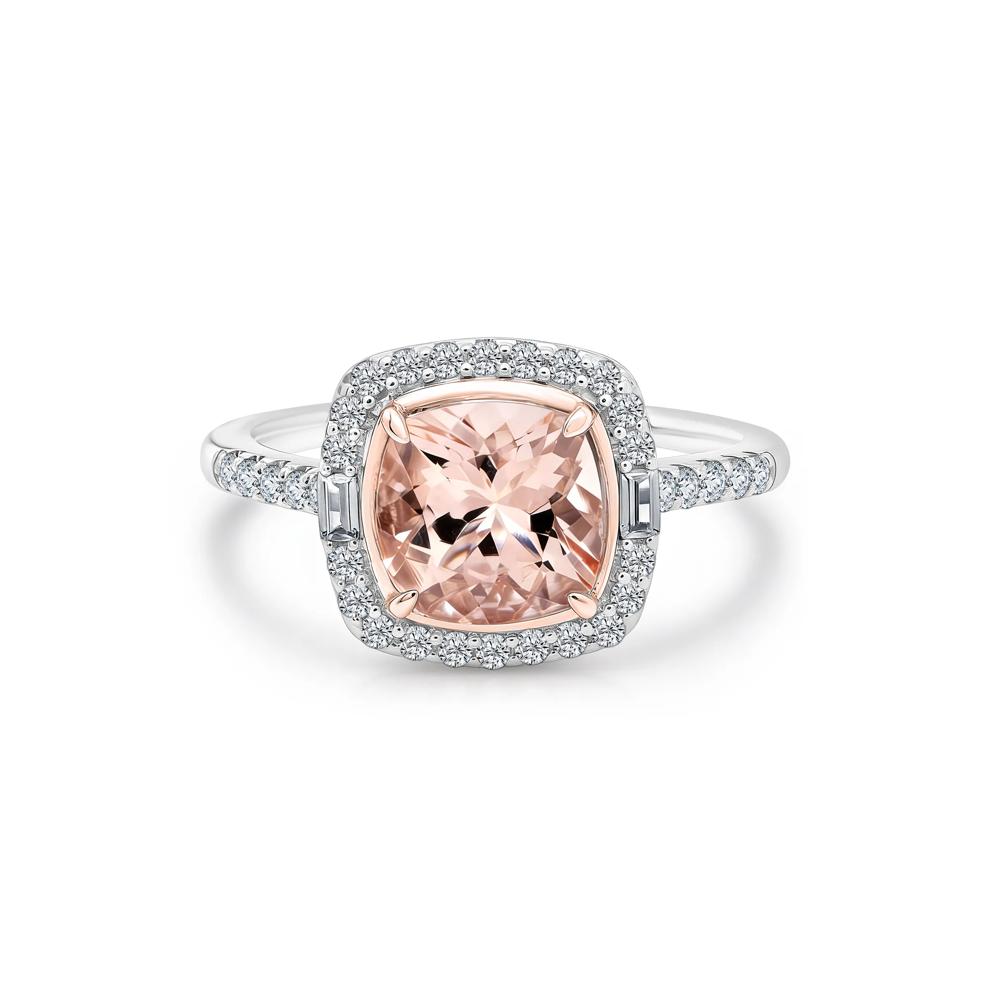 Morganite &amp; Diamond Halo Ring in 10K White &amp; Rose Gold (1/3 ct. tw.) – Image 1 of 4