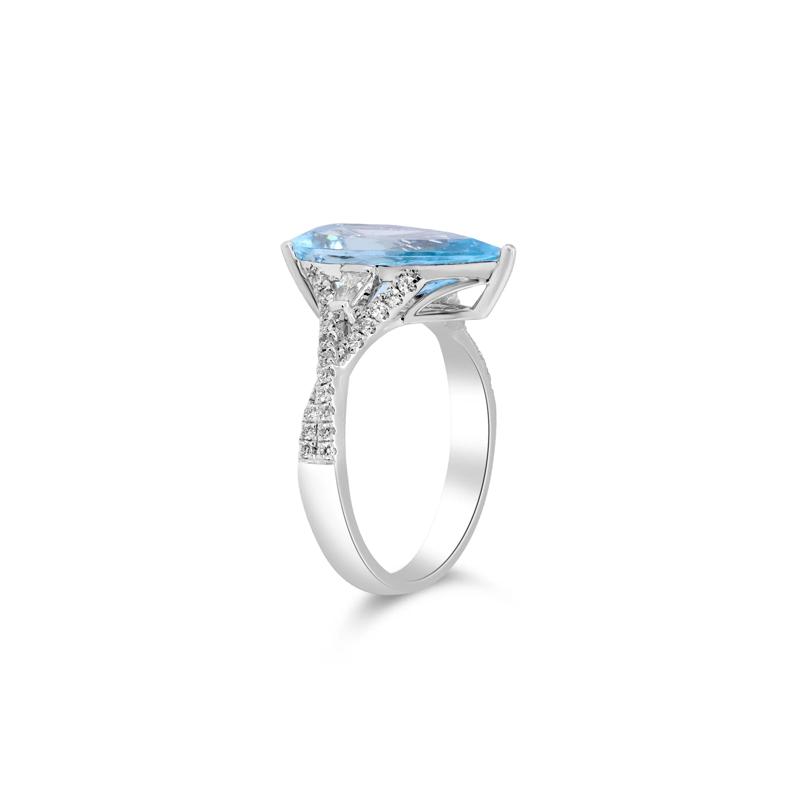 Pear-Shaped Aquamarine and Diamond Ring in 18K White Gold &#40;1/3 ct. tw.&#41; – Image 2 of 4