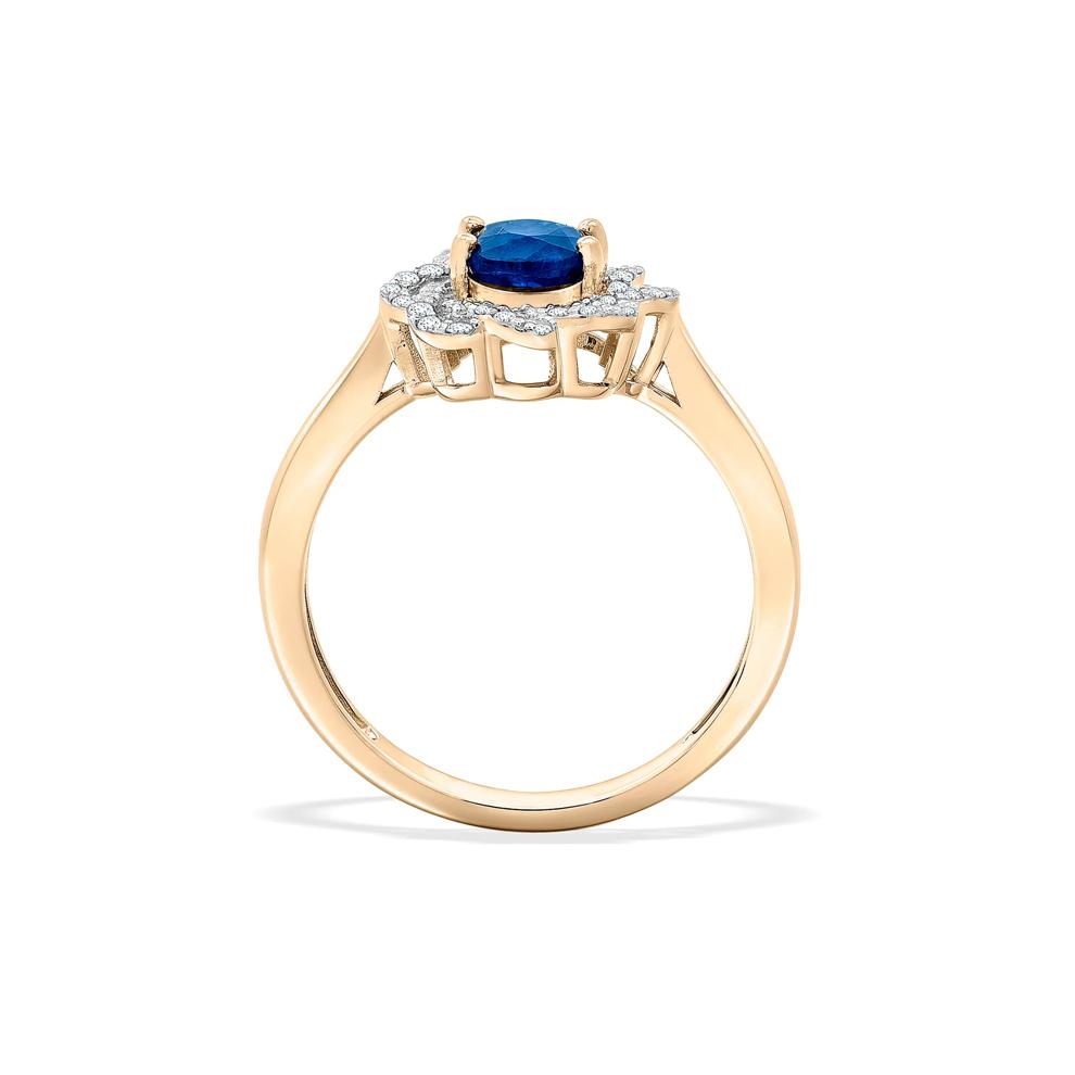 Blue Sapphire &amp; Diamond Halo Ring in 10K Yellow Gold (1/4 ct. tw.) – Image 3 of 4