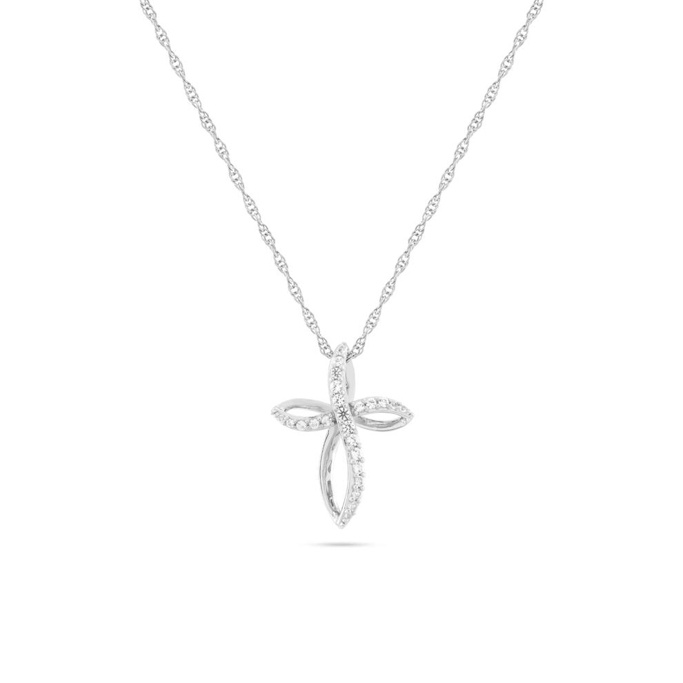 Lab-Created White Sapphire Open Cross Pendant in Sterling Silver – Image 1 of 4