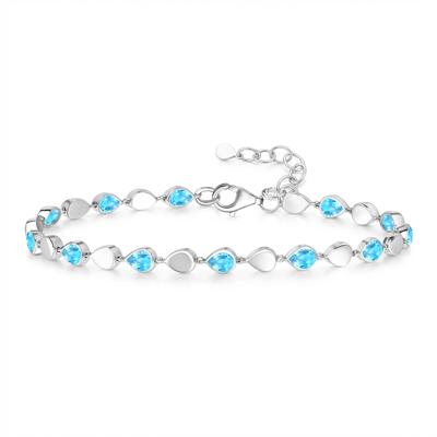 Pear-Shaped Blue Topaz Bracelet in Sterling Silver, 7"