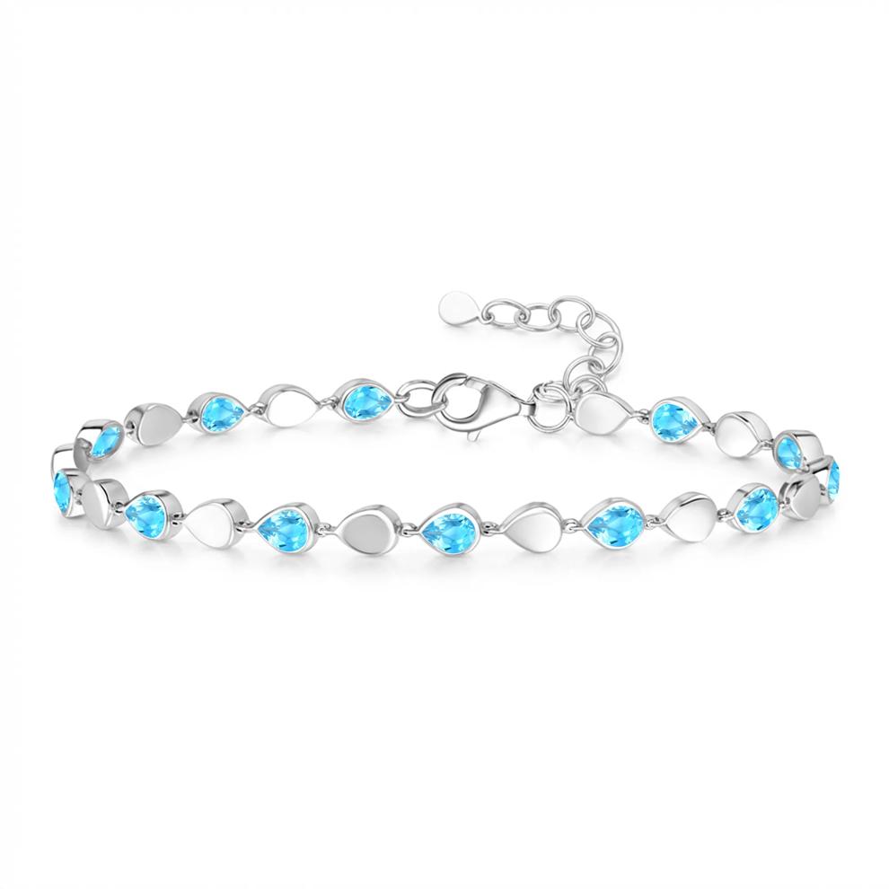 Pear-Shaped Blue Topaz Bracelet in Sterling Silver, 7" – Image 1 of 2